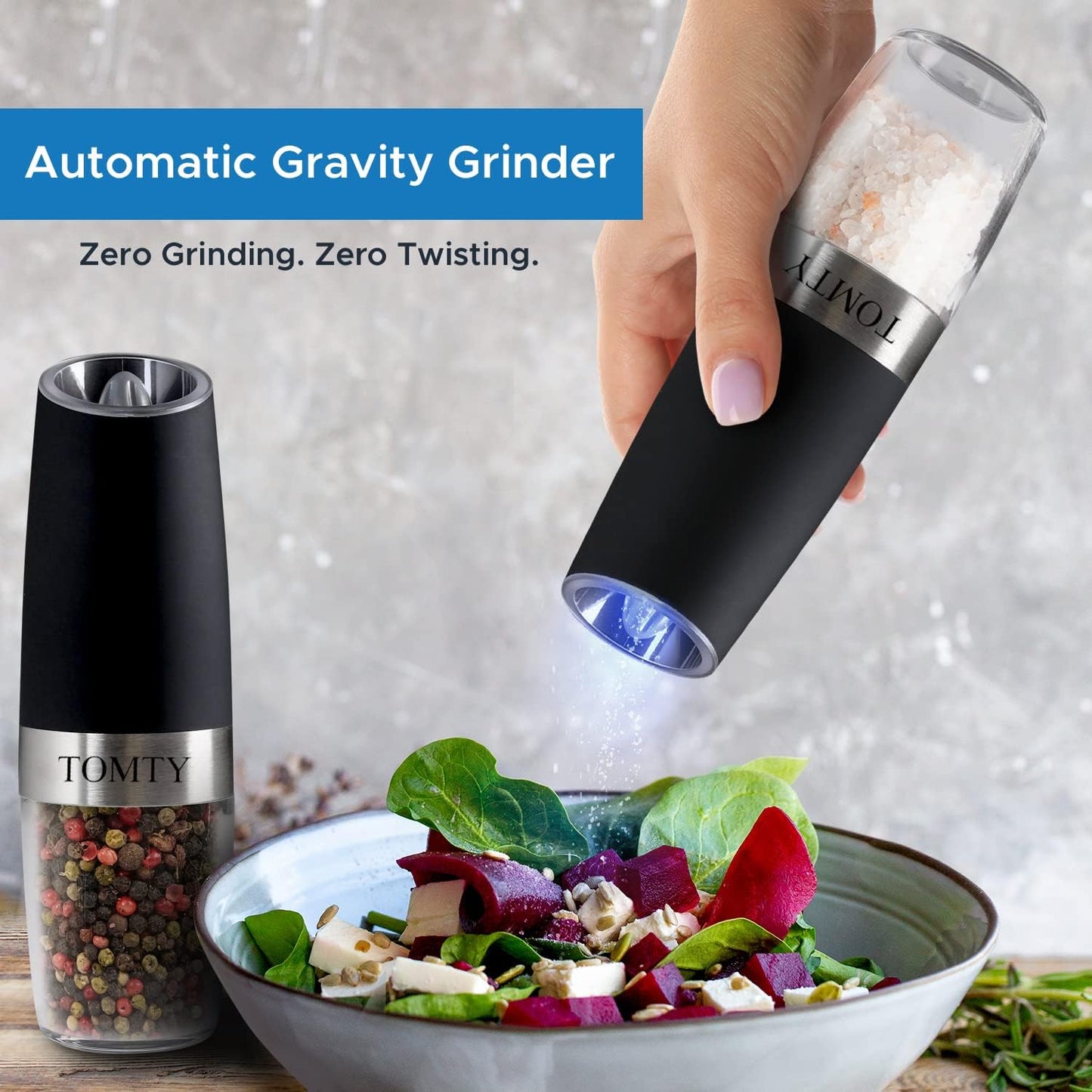 Gravity Electric Salt and Pepper Grinder Set Gifts for Women Who Have Everything Grilling Men White Elephant Kitchen Gadgets Housewarming Holiday Cooking Adults Idea Battery Operated Shakers Automatic