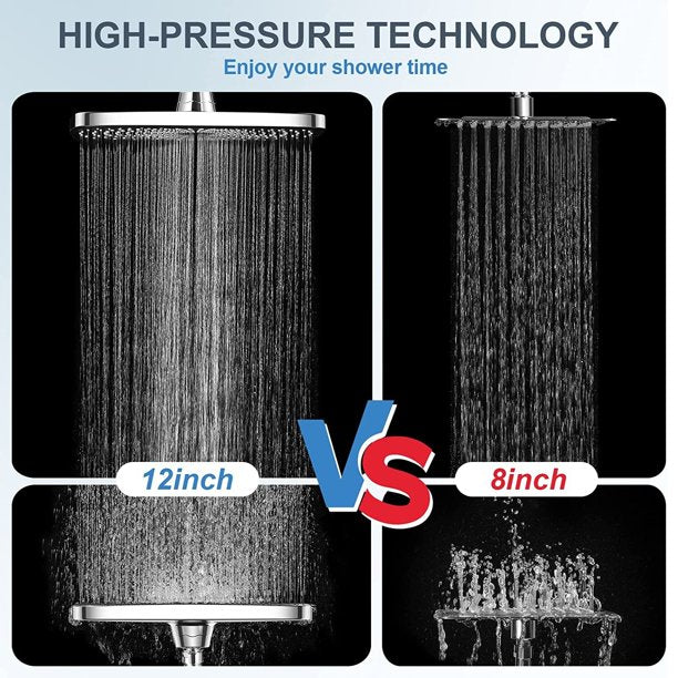 5-Setting Shower Head, 12 inch Rain Shower Head w/ Handheld and 70 inch Anti-Tangle Hose, Chrome