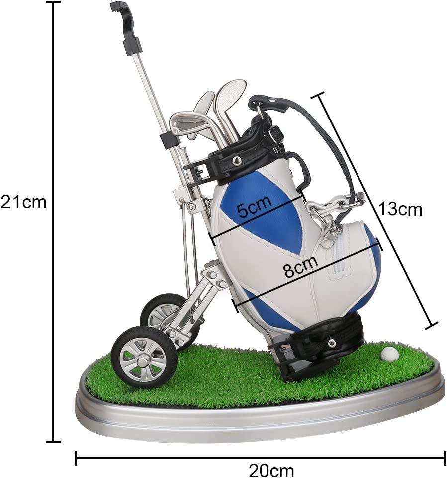 Golf Pen Holder w/ 3 Pieces Golf Club Pens Set Unique Golf Golf Desk, Blue + White