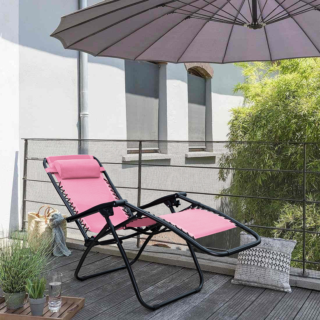 2 Pack Outdoor Lounge Patio Chair w/ Adjustable Pillow