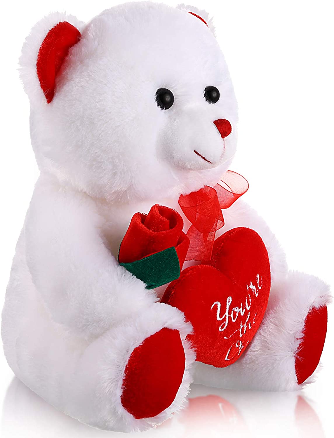 Plush Stuffed Animals 10 Inch Cute Soft Toy Animals Holding Red Hear (White Bear)