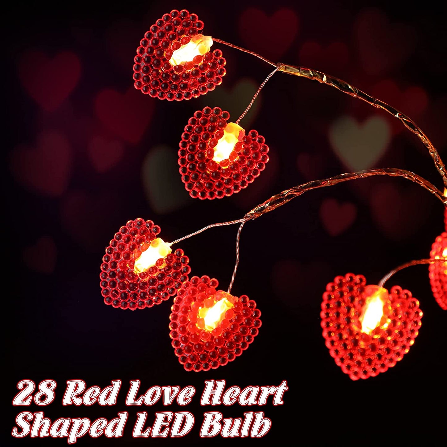 17 Inch Valentines Day Decor Lighted Tree, Tree Lights with 28 LED Heart Lights