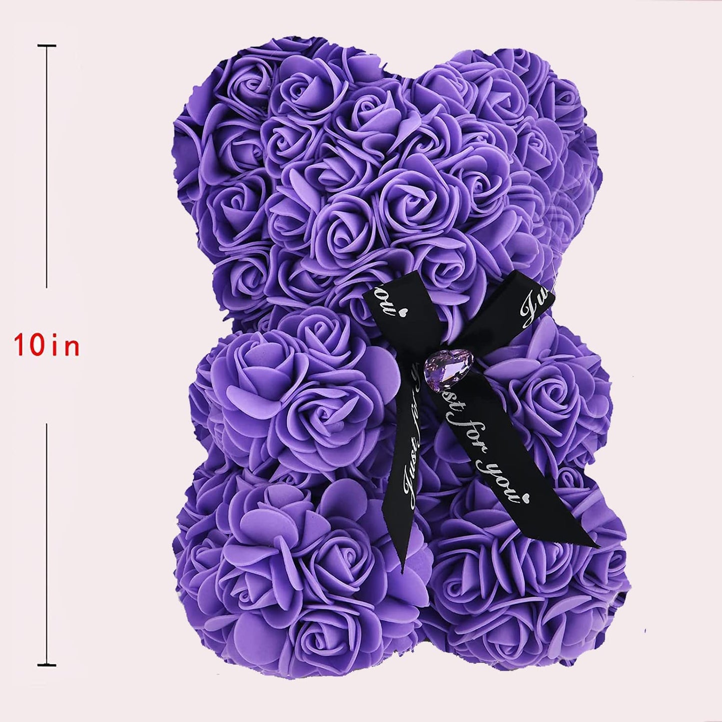 Rose Teddy Bear Flower with Heart-shaped Diamond for Valentine's Day, Purple