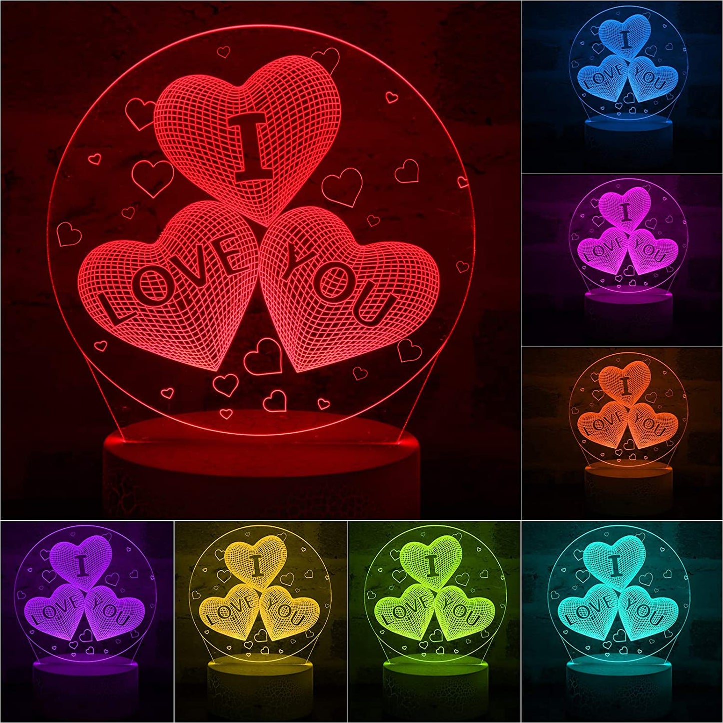 3D I Love You Night Light 16 Colors Change Sleep Lamp, Remote Touch