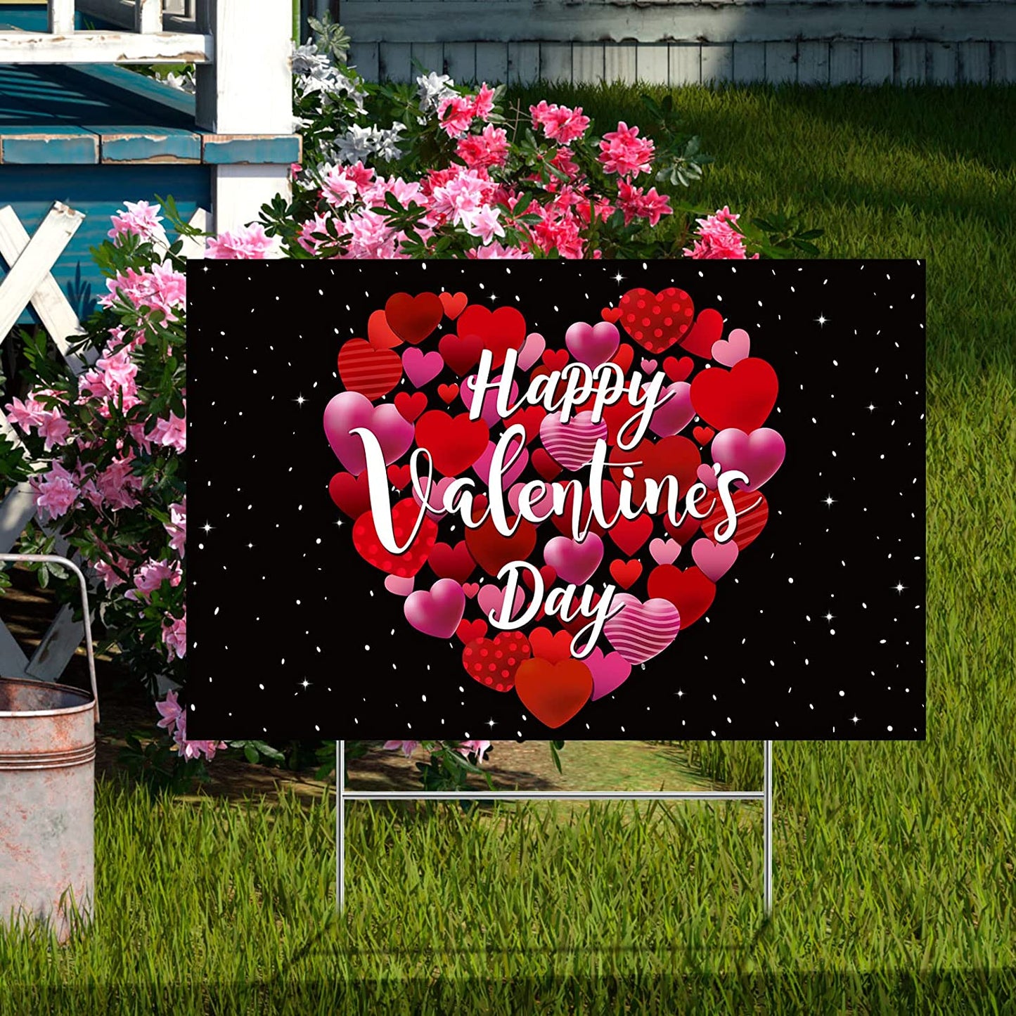 Valentine's Day Party Yard Sign Happy Valentine's Day Conversation Hearts w/ Stakes