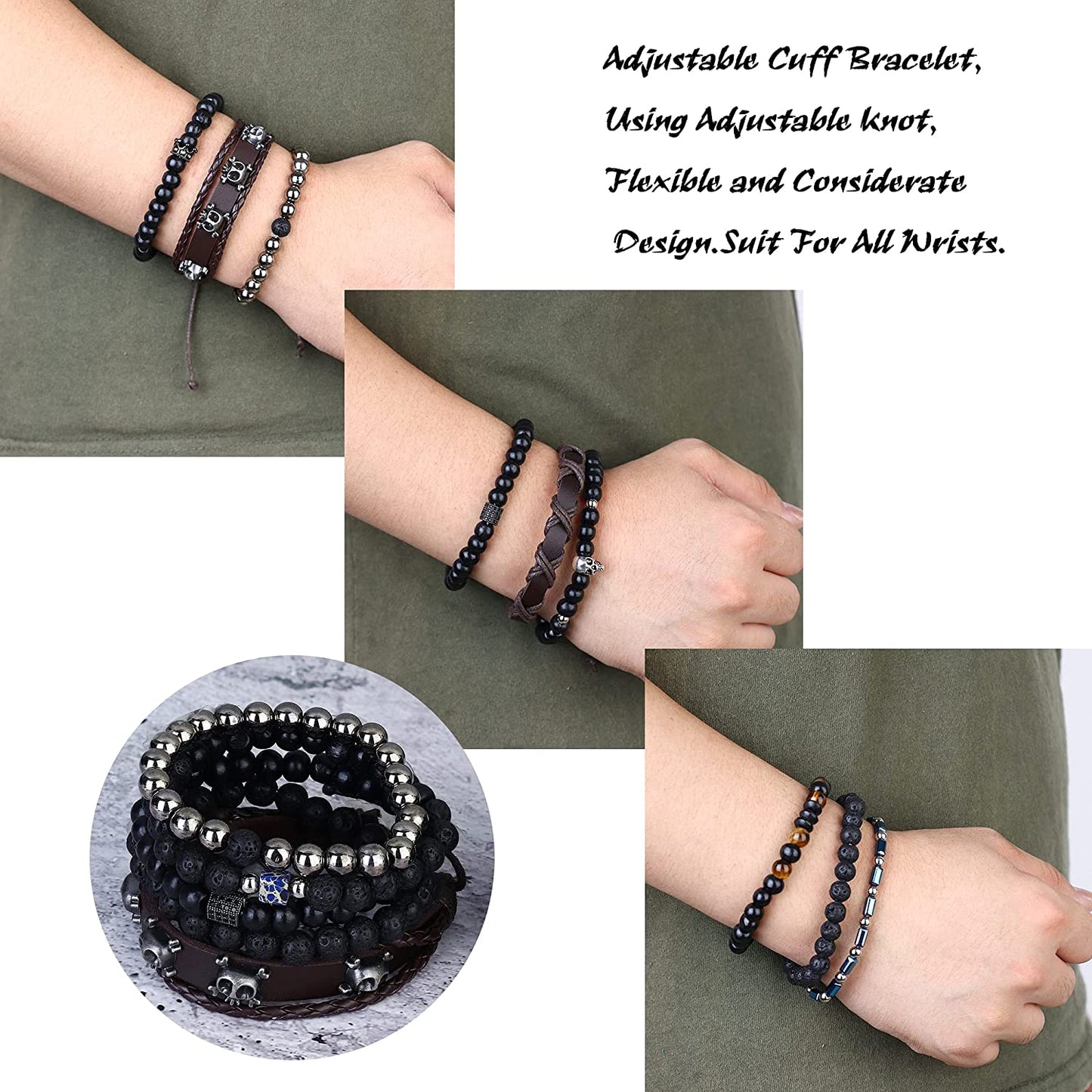 4 Sets Braided Leather Bracelets for Men Women- Cuff Wrap Bracelet