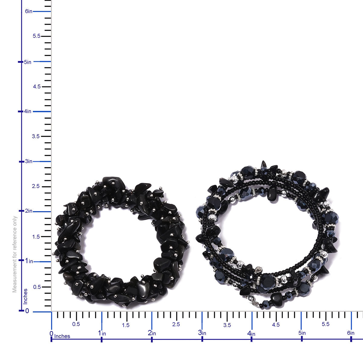 Set of 2 Women Bracelet Black Obsidian Glass Resin