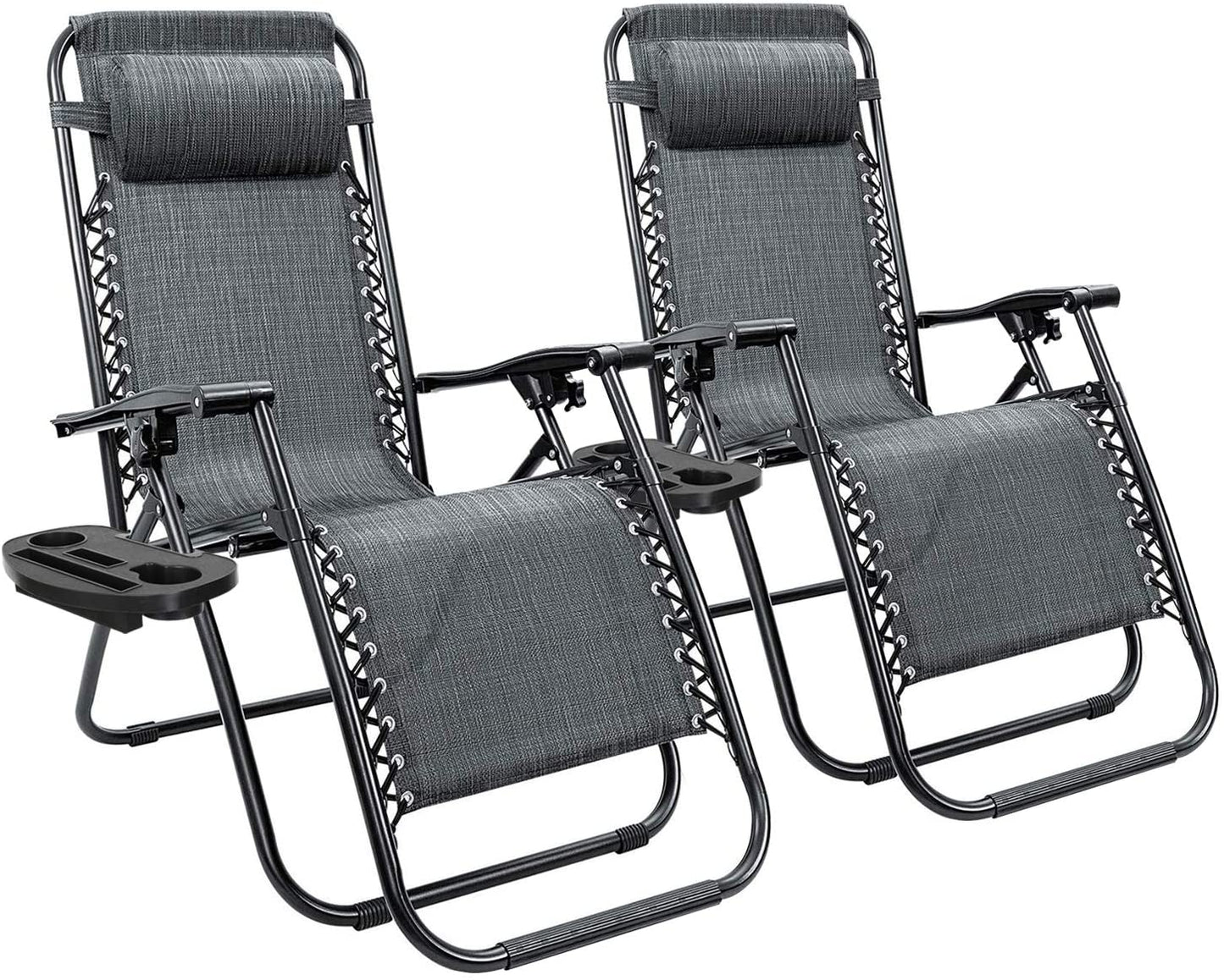 2 Pack Outdoor Lounge Patio Chair w/ Adjustable Pillow