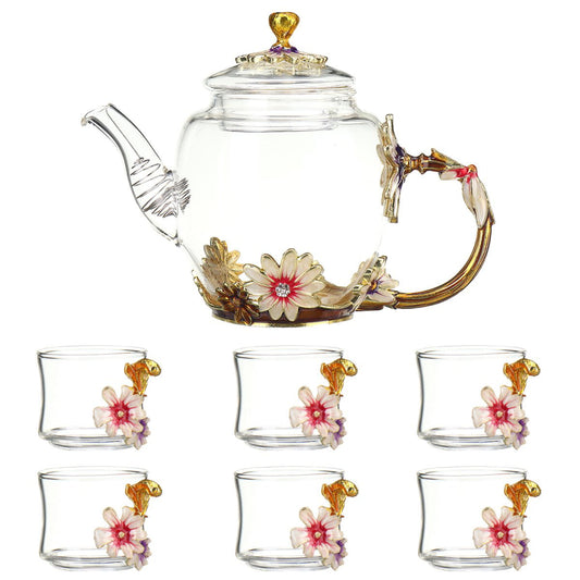 7Pcs Tea Set - Clear Heat Resistant Borosilicate Glass Teapot Tea Maker