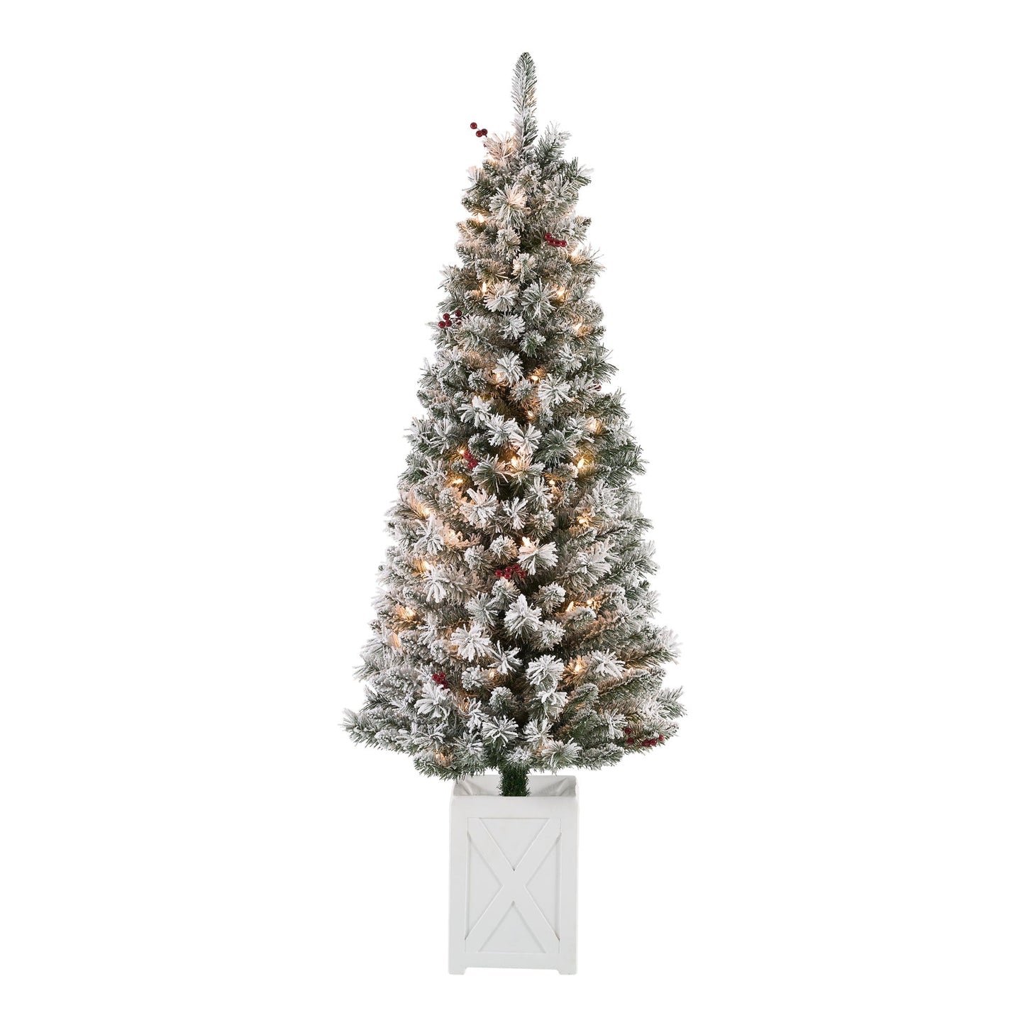 Set of Two 5-Foot Pre-Lit Flocked Artificial Christmas Tree