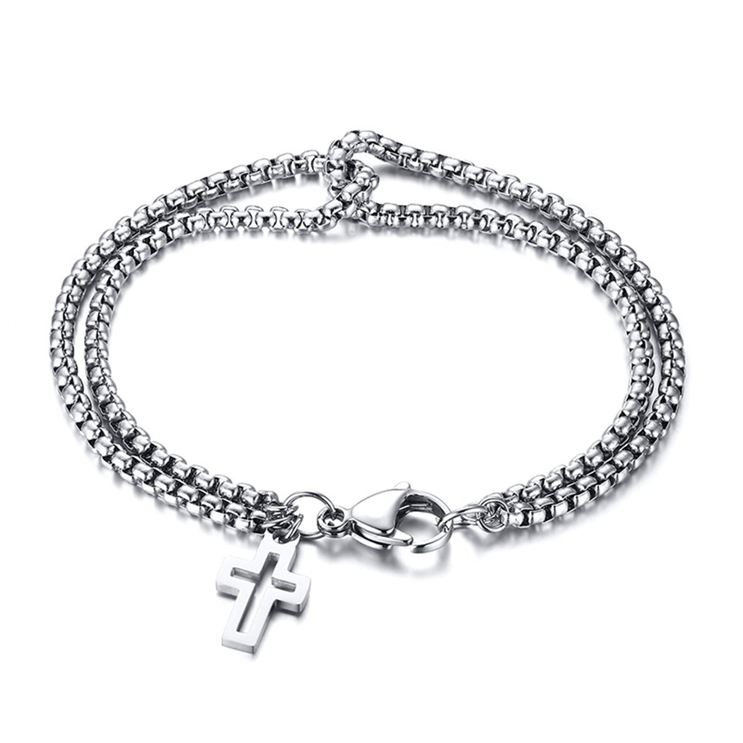 Stainless Steel Double Layer Cross Bracelet for Men/Women