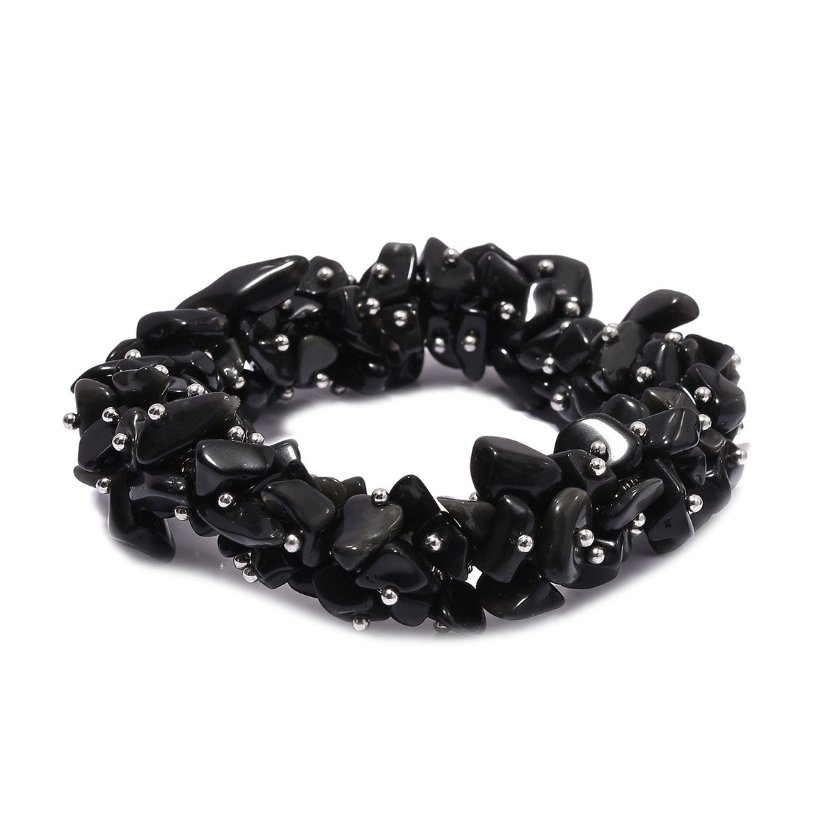 Set of 2 Women Bracelet Black Obsidian Glass Resin