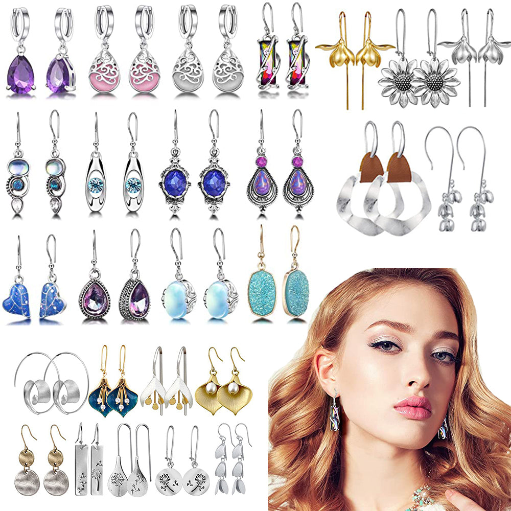 14 Pairs Teardrop Druse Crystal Drop Dangle Hoop Earring Jewelry Set