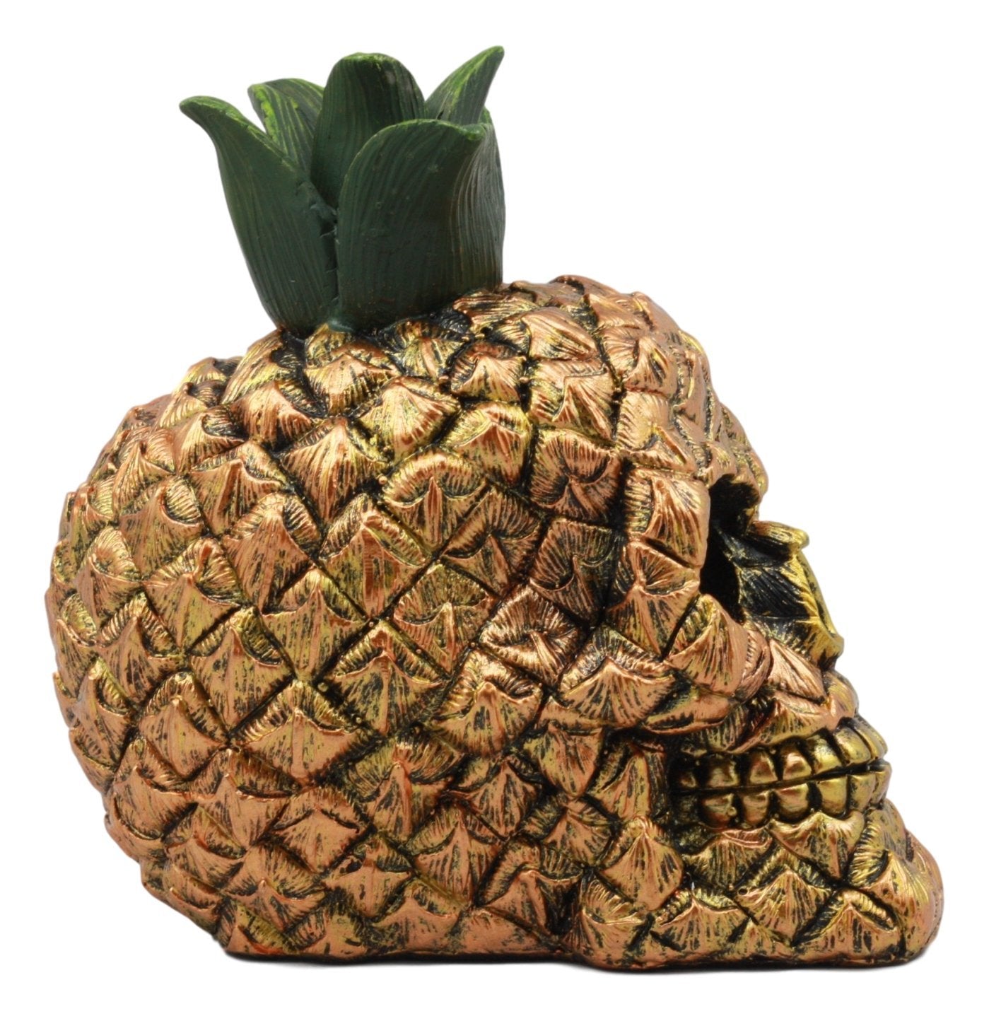 6" Hawaiian Tropical Pineapple Golden Skull Figurine