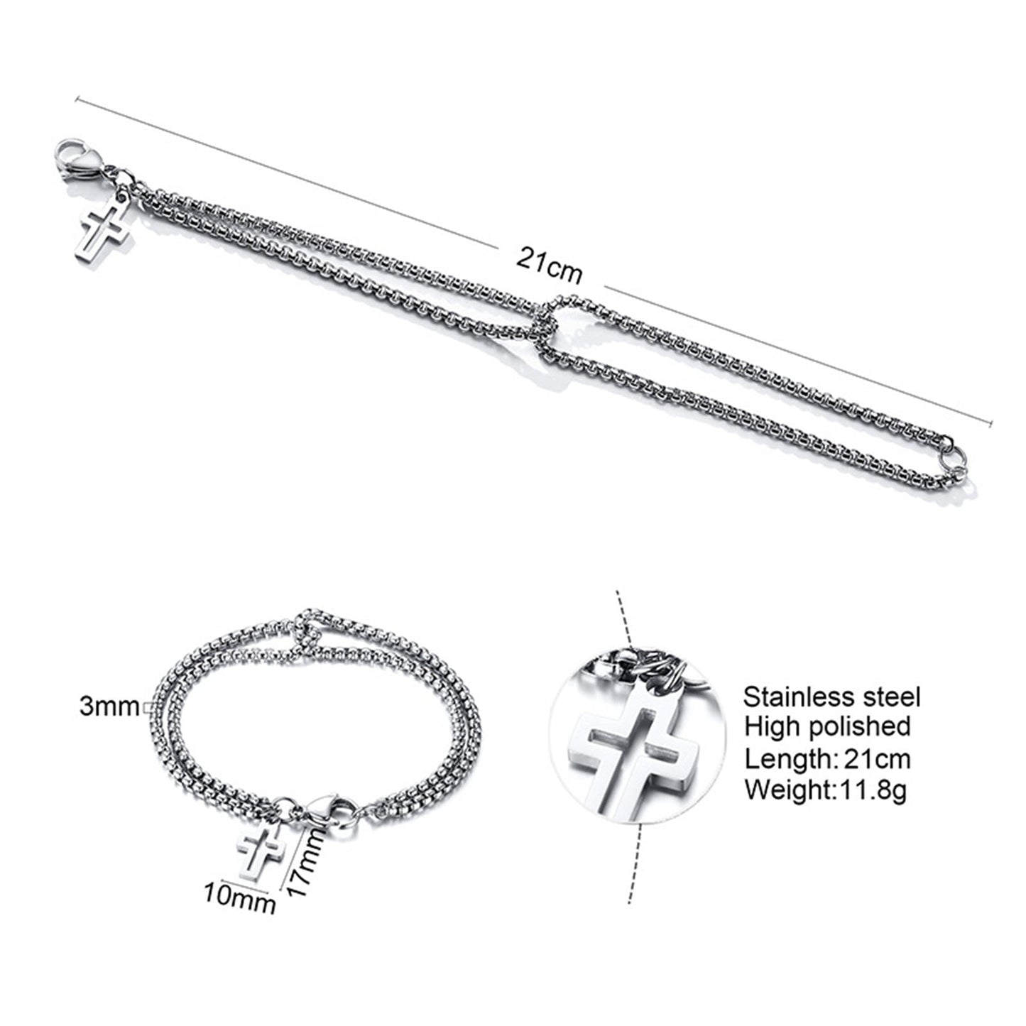 Stainless Steel Double Layer Cross Bracelet for Men/Women