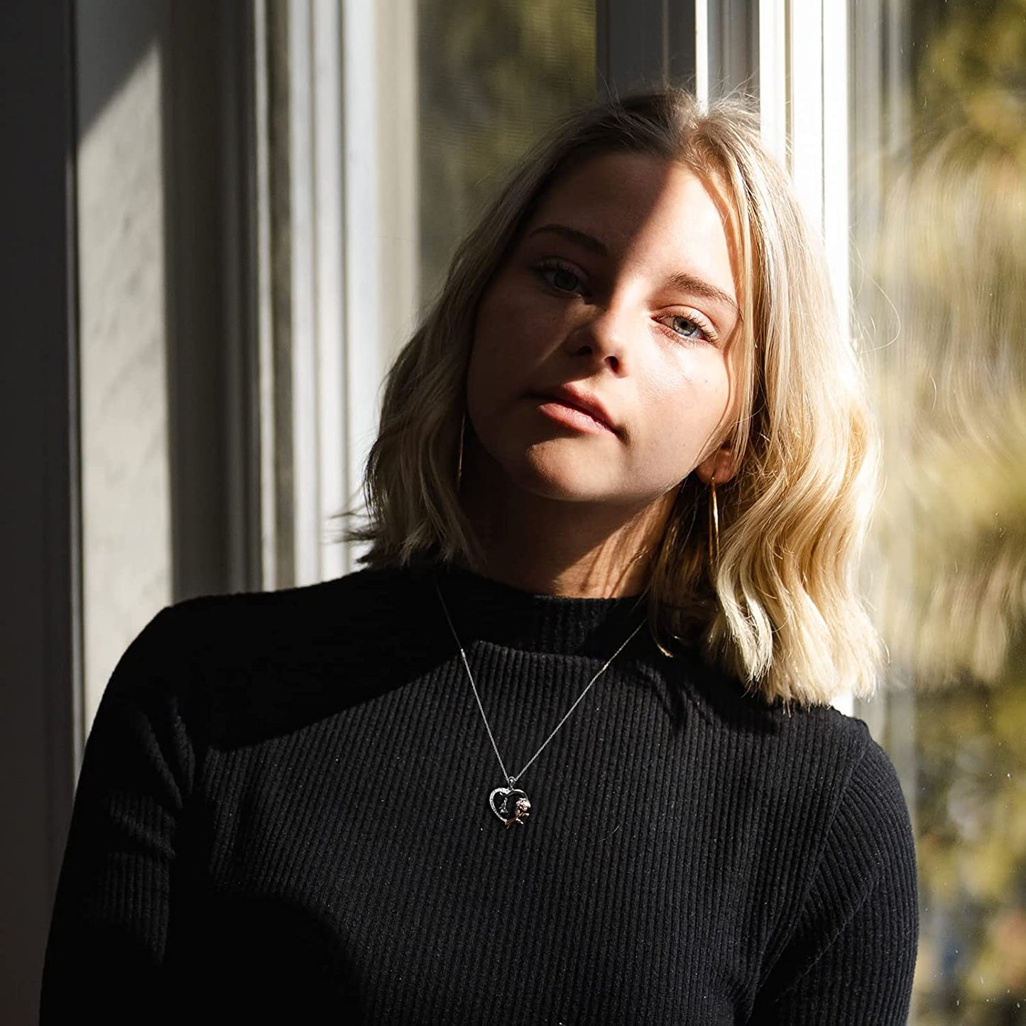 Heart Shaped Butterfly Rose Pendant Necklace 925 Sterling Silver, 14k Gold Plated