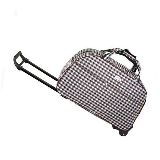 24" Duffle Bag Rolling Wheeled Trolley-Gray&White Lattice