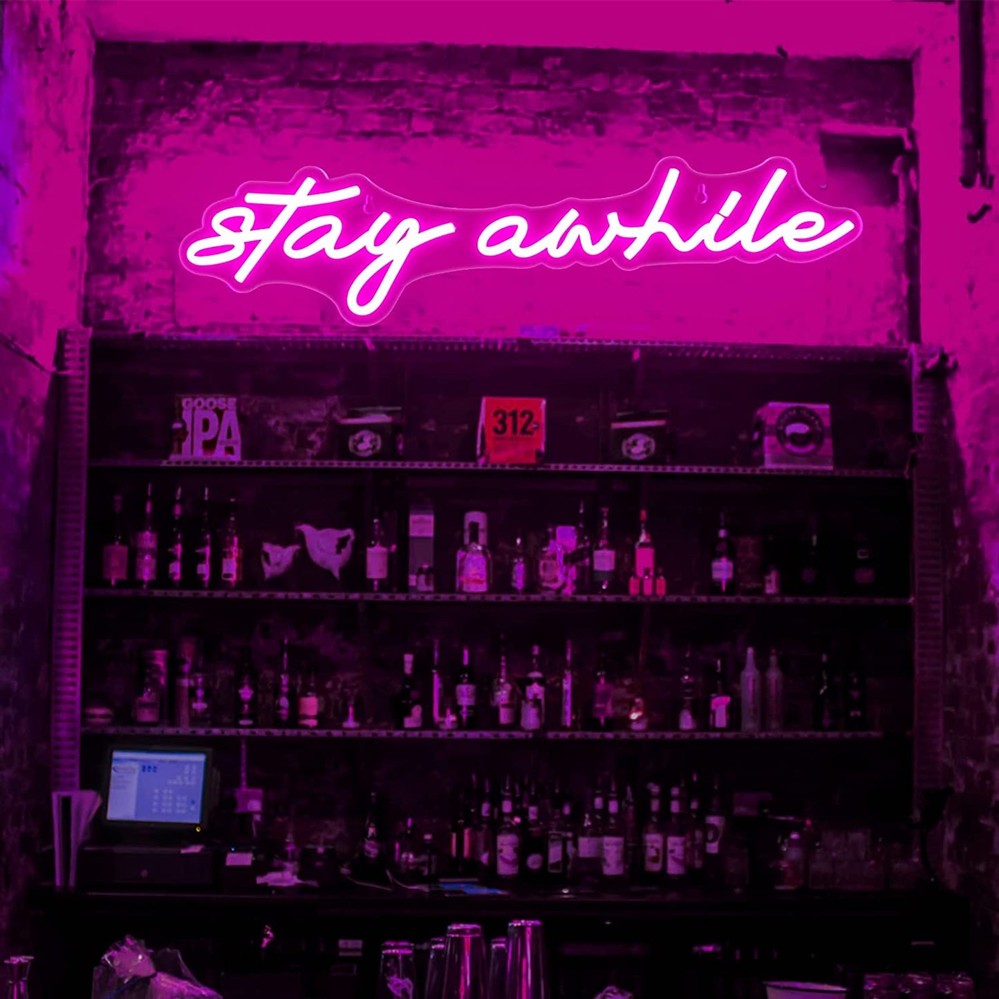 Pink Stay Awhile Neon Signs Wall Night Light Wall Decoration