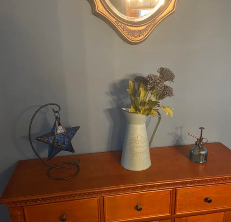 Elegant Sapphire Star Lantern and Glass Candle Holder, Vintage Blue