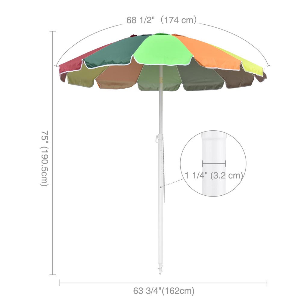 75" Multi-color Round Beach Umbrella