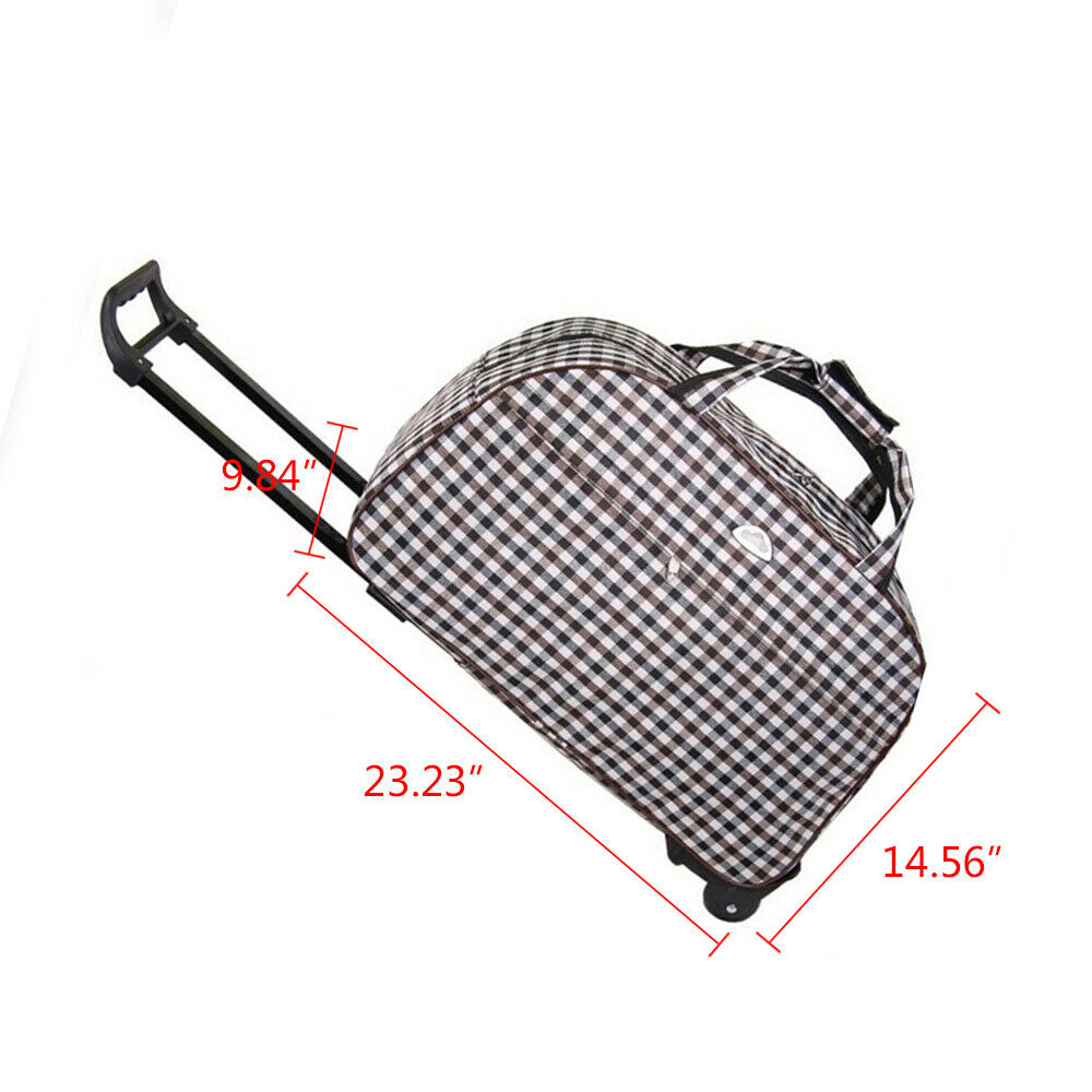 24" Duffle Bag Rolling Wheeled Trolley-Gray&White Lattice