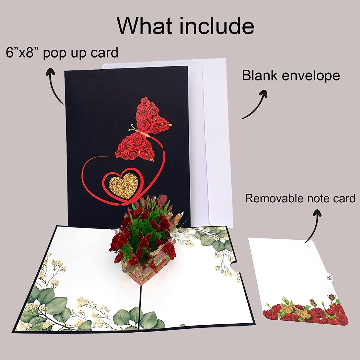 Pop Up Valentines Day Cards - Red Rose Valentine Pop Up Card - 6"x 8"