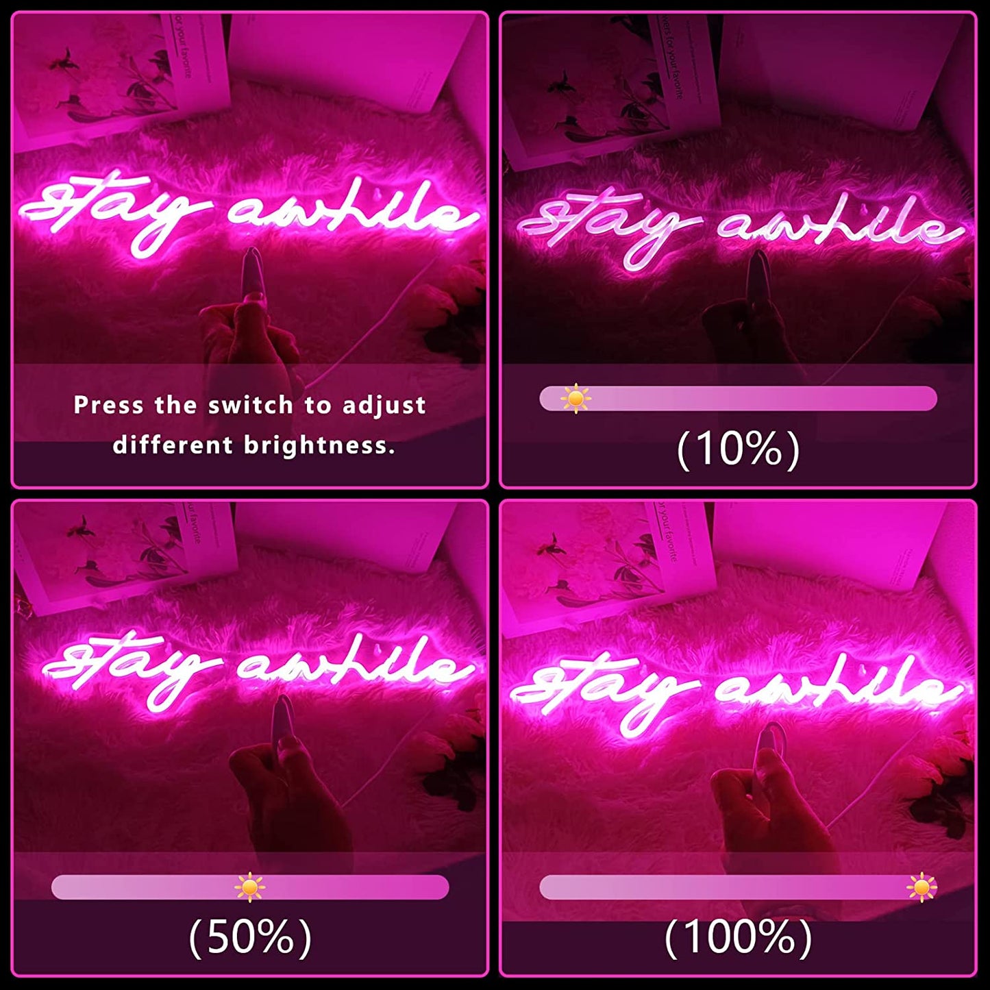 Pink Stay Awhile Neon Signs Wall Night Light Wall Decoration