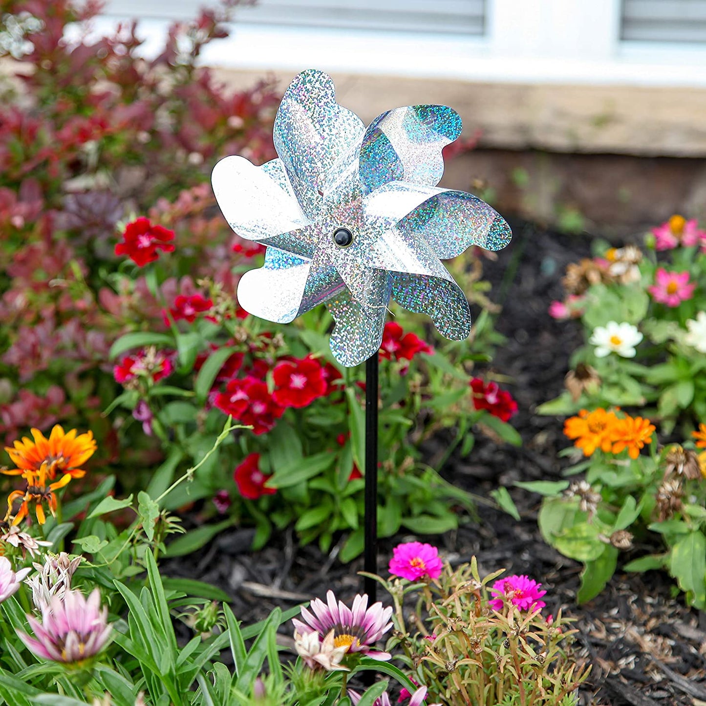 10 Pack Pre-Assemble Sparkly Reflective Pinwheels | Bird Blinder Pin Wheel