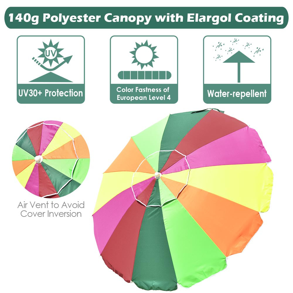 75" Multi-color Round Beach Umbrella