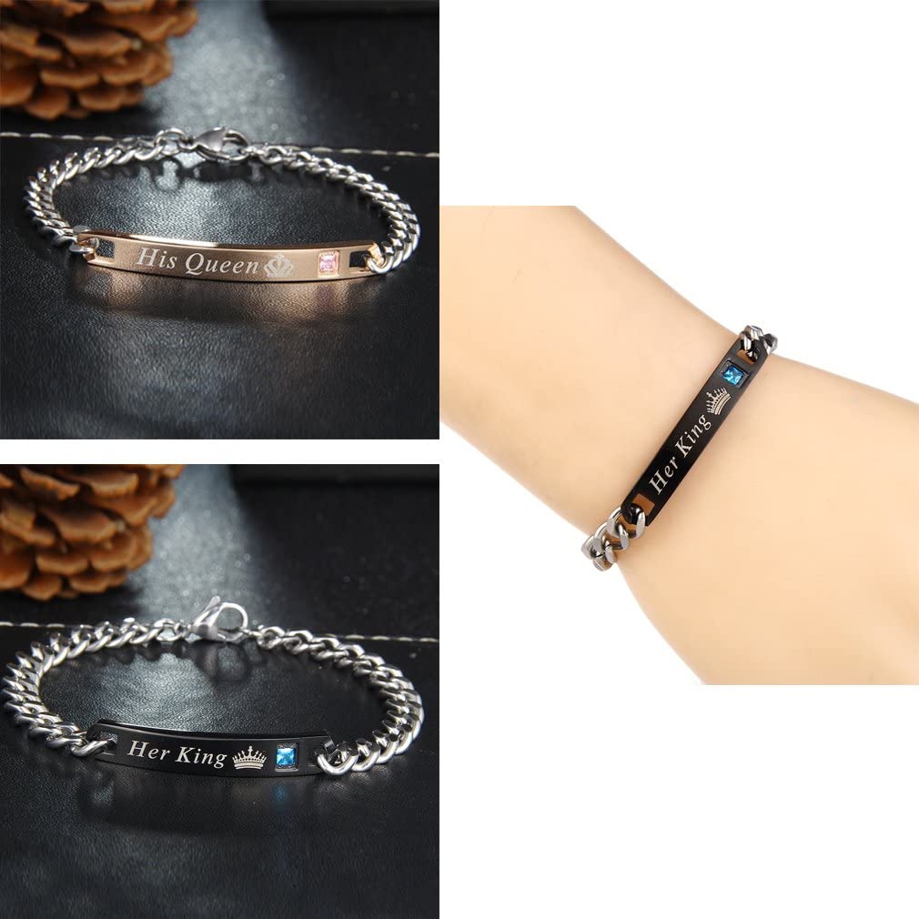 Gift for Lover His Queen Her King Stainless Steel Couple Bracelets