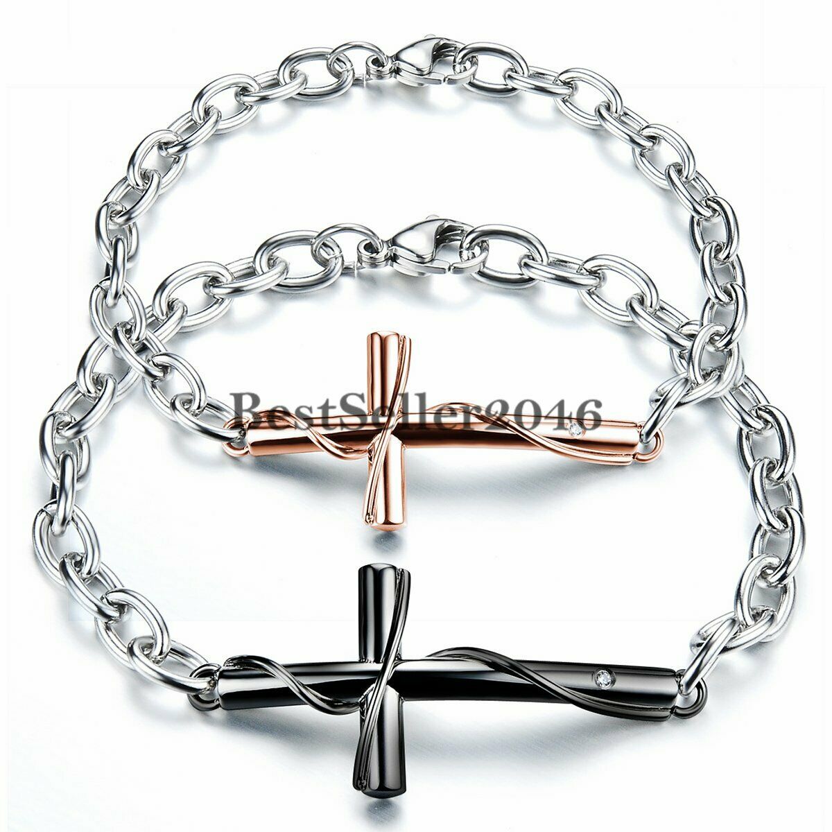 Men Women Couple Stainless Steel Faith Cross Chain Bracelet Necklace Jewelry Set