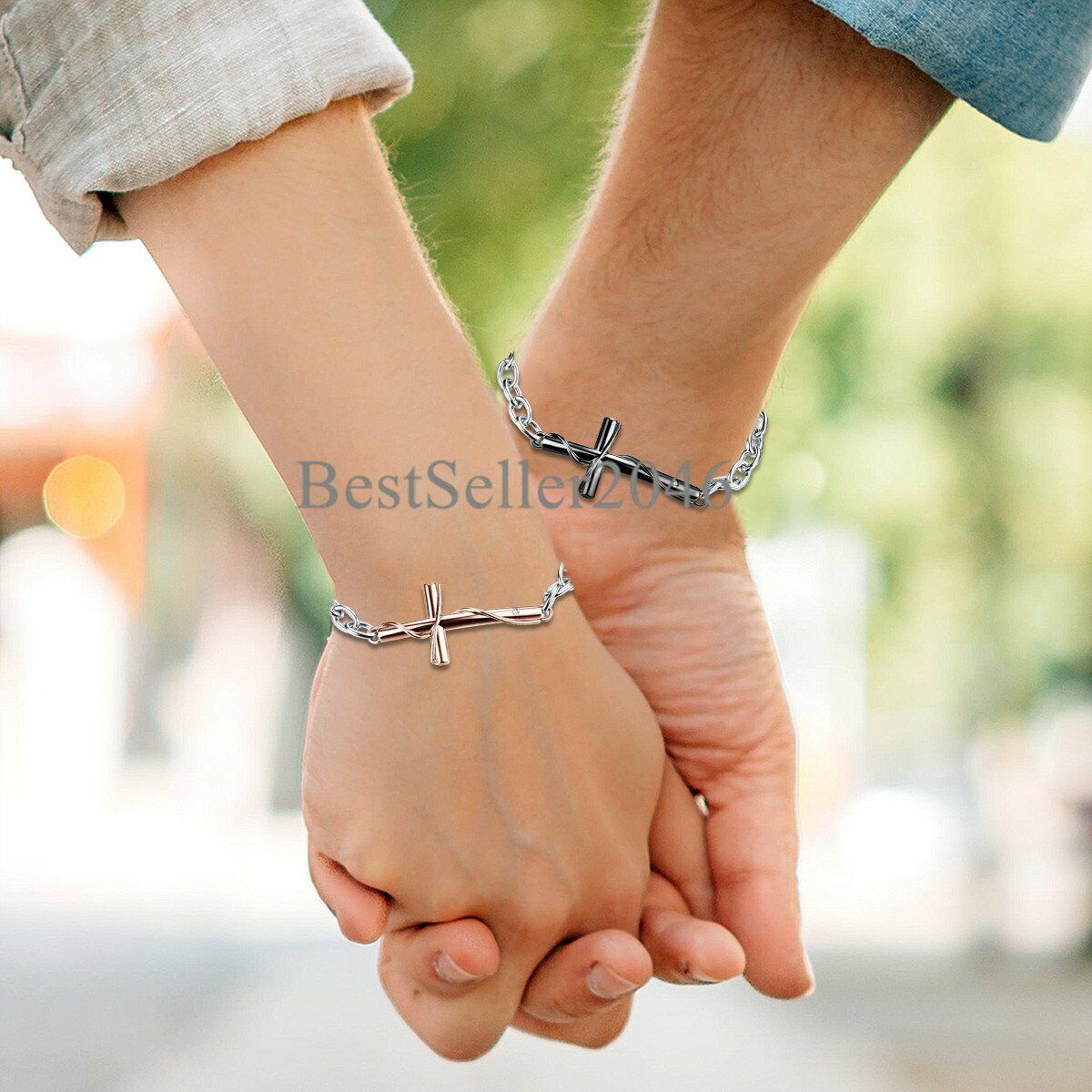 Men Women Couple Stainless Steel Faith Cross Chain Bracelet Necklace Jewelry Set