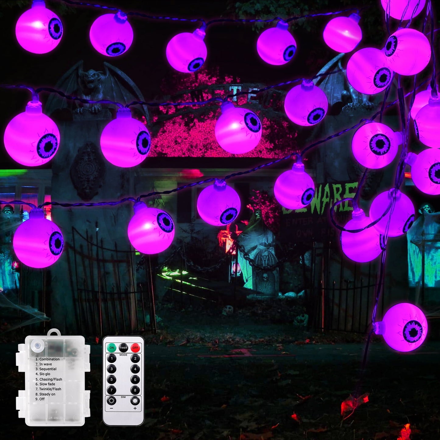 30 LED Halloween Eyeball String Lights 8 Modes w/ Remote