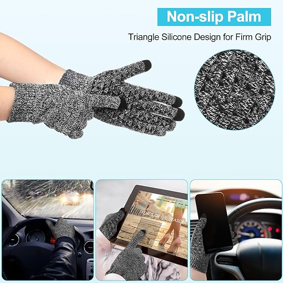 Winter Fleece Lined Beanie Hat Scarf Sock Touchscreen Gloves Set for Men Women