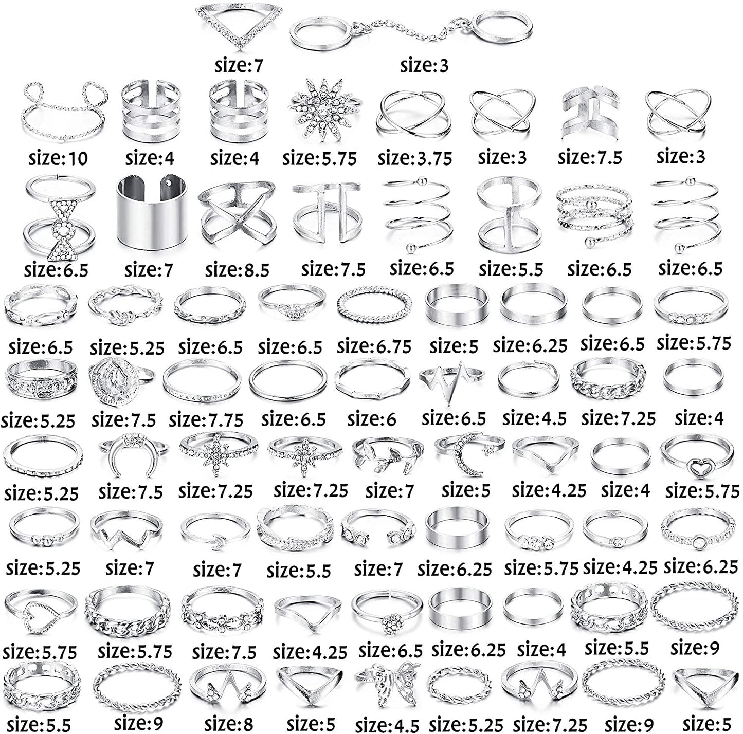 Jstyle 70PCS Knuckle Rings for Women Stackable Joint Midi Finger Ring Set