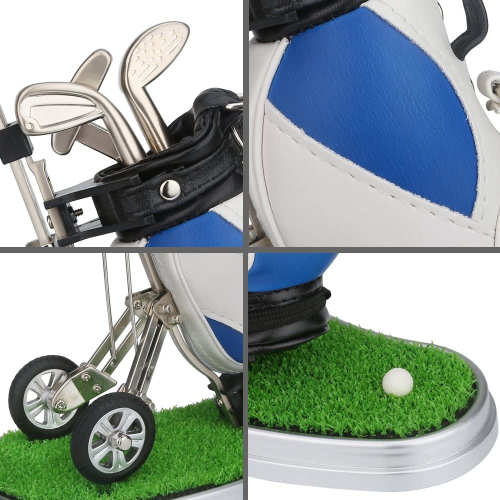 Golf Pen Holder w/ 3 Pieces Golf Club Pens Set Unique Golf Golf Desk, Blue + White