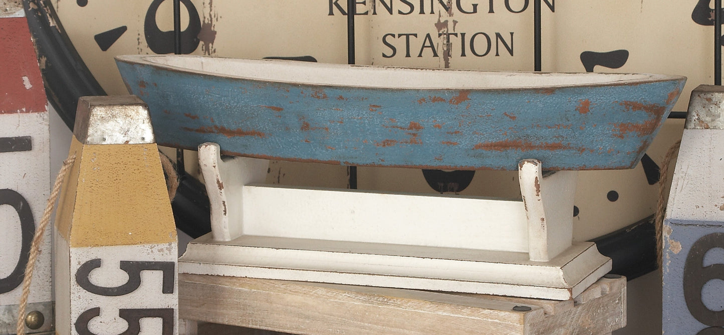 DecMode 22"W, 8"H Wood Coastal Sail Boat Sculpture, Blue