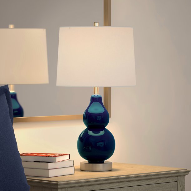 Blue Traditional Metal Petite Table Lamp with Satin Nickel Accents