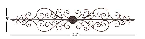 Rustic Floral and Scrolled Metal Wall Decoration 8" H x 44" L, Textured Bronze Finish