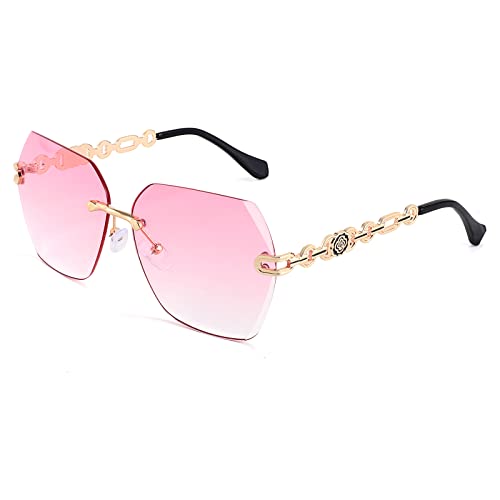 Classic Rimless Sunglasses for Women Metal Frame Diamond Cutting Lens