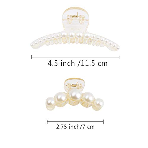 Large Metal Pearl Hair Claw Clips  Gold Rhinestones for Women & Girls