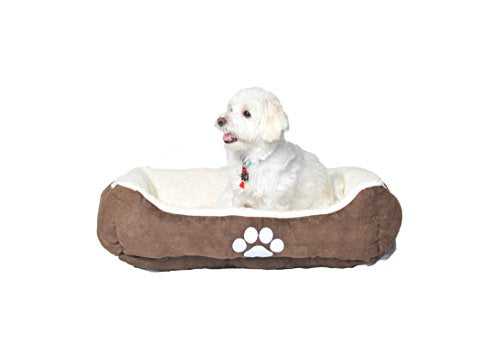 Reversible Rectangle Pet Bed w/ Dog Paw Printing, 25 by 21 inches