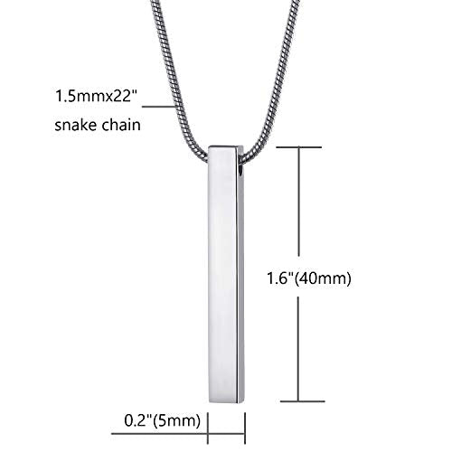 Couples Necklace Silver & Black Stainless Steel Bar Pendant Chain, Unisex