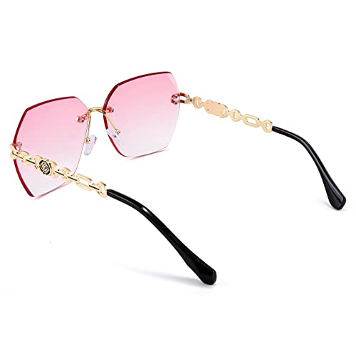 Classic Rimless Sunglasses for Women Metal Frame Diamond Cutting Lens