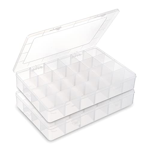 24 Grids Clear Plastic Organizer Box w/  Adjustable Dividers for Beads