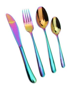 24pcs Rainbow Colored Stainless Steel Flatware Tableware Cutlery Set in attractive Black Gift Box