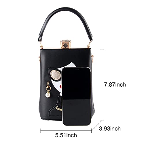 Novelty Lady Face Shoulder Bags Funky PU Leather Top Handle Satchel Handbags Clutch Purse for Women