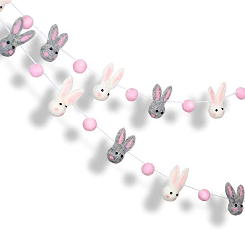 Bunny Ball Garland for Easter Decor (White/Pink/Grey)