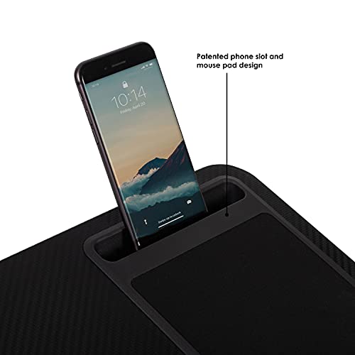Home/Office Lap Desk w/ Device Ledge, Mouse Pad, & Phone Holder - Black -Fits Up to 15.6 Inch Laptops