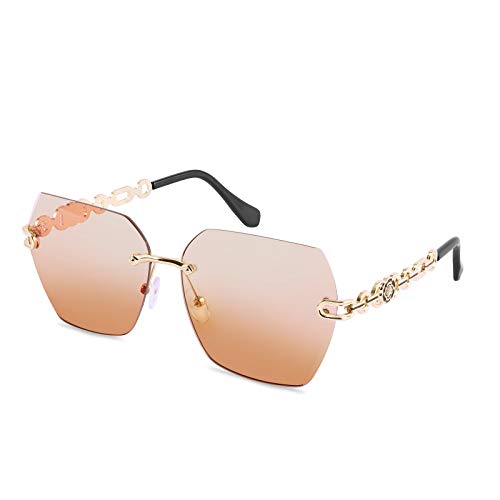 Classic Rimless Sunglasses for Women Metal Frame Diamond Cutting Lens